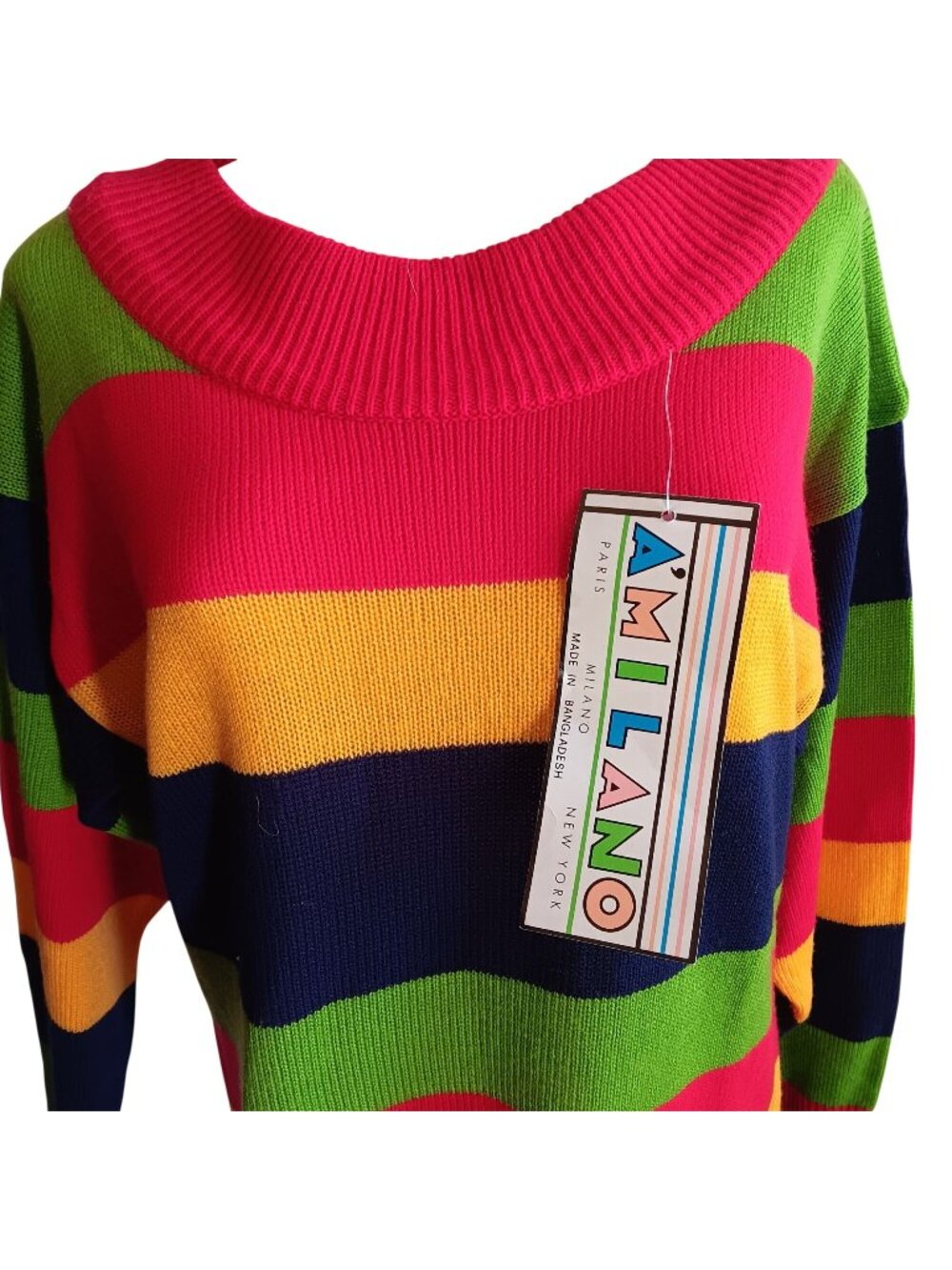 Small Vintage Ámilano Striped Knit Mini Dress  Long Sleeve Acrylic NWT 1990's